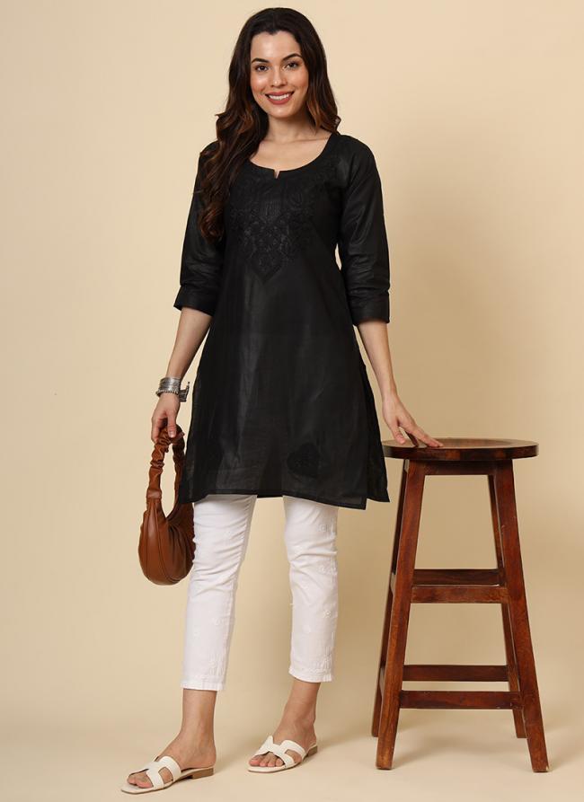 Cotton Black Daily Wear Embroidery Work Readymade Kurti